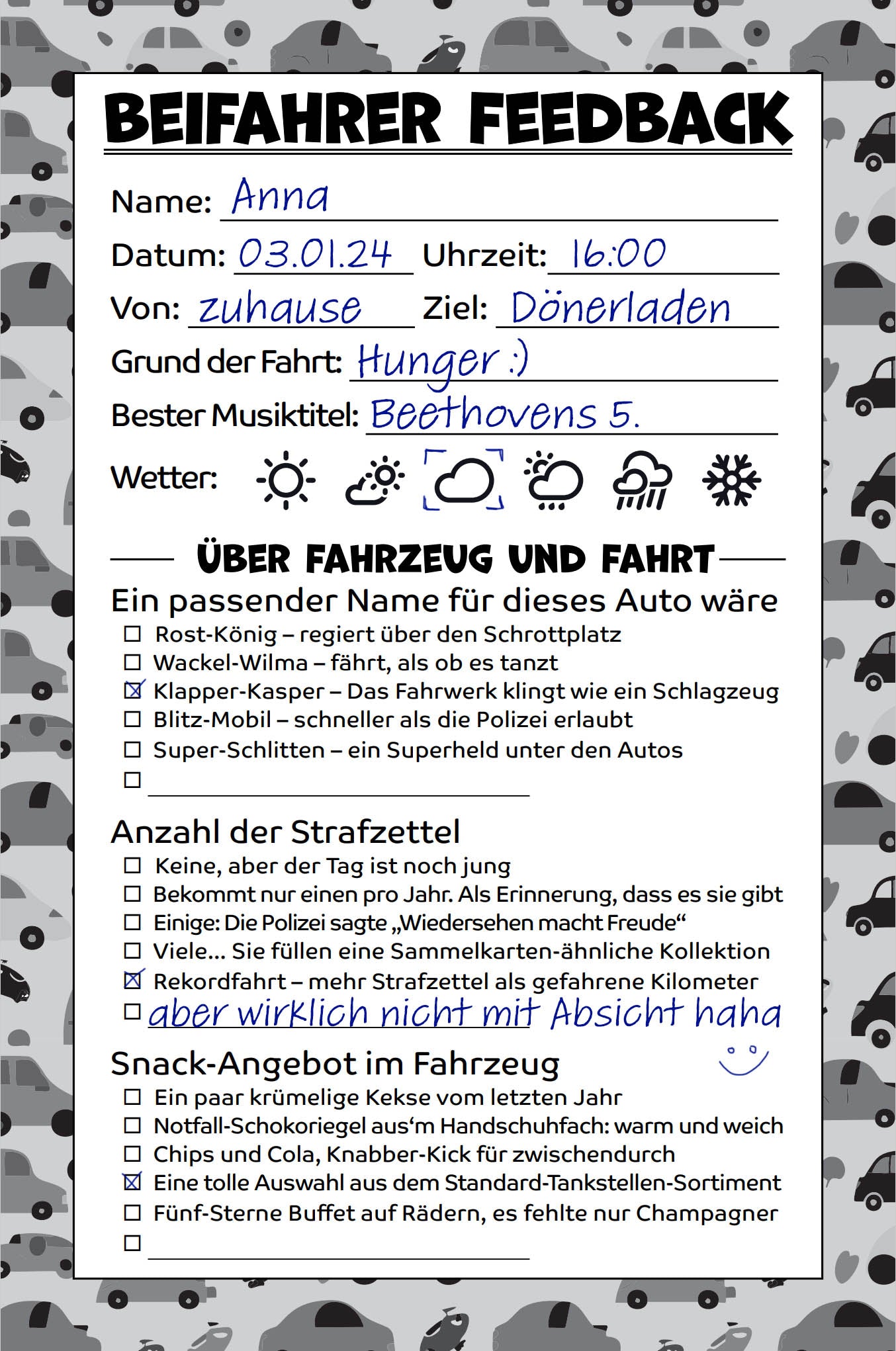 Dein total abgefahrenes BEIFAHRER GÄSTEBUCH
