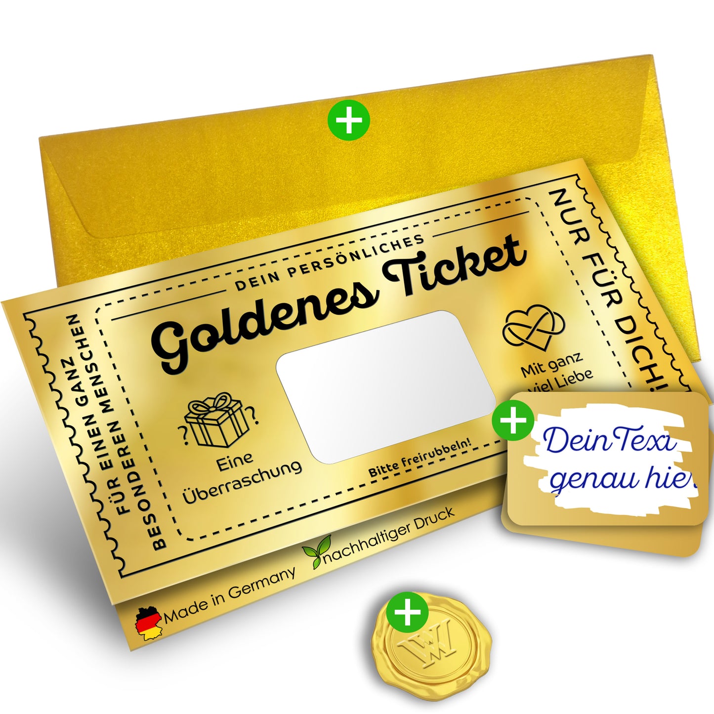 Das GOLDENE TICKET: Gutschein Karte zum selber ausfüllen mit Rubbelaufkleber